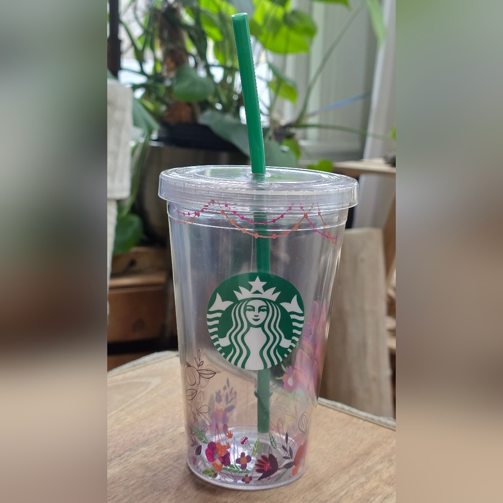 Starbucks Pink & Green Reusable Cold Cup with Straw